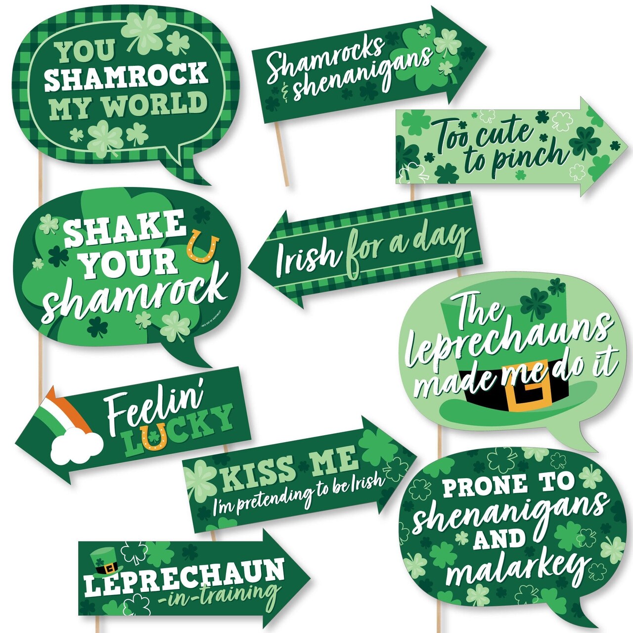 Big Dot of Happiness Funny Shamrock St. Patrick's Day - Saint Paddy's Day Party Photo Booth Props Kit - 10 Piece